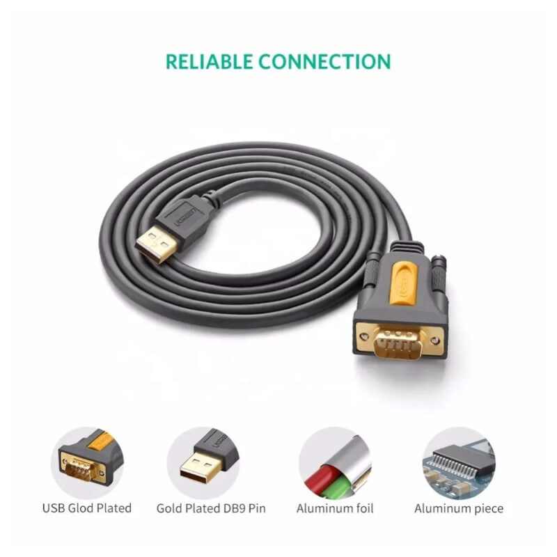 Cabo Adaptador Serial Ugreen Usb 2.0 p/ Rs232 Db9 1.5M Preto