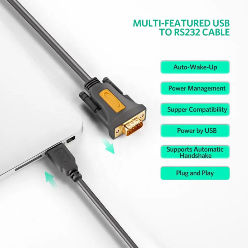 Cabo Adaptador Serial Ugreen Usb 2.0 p/ Rs232 Db9 1.5M Preto