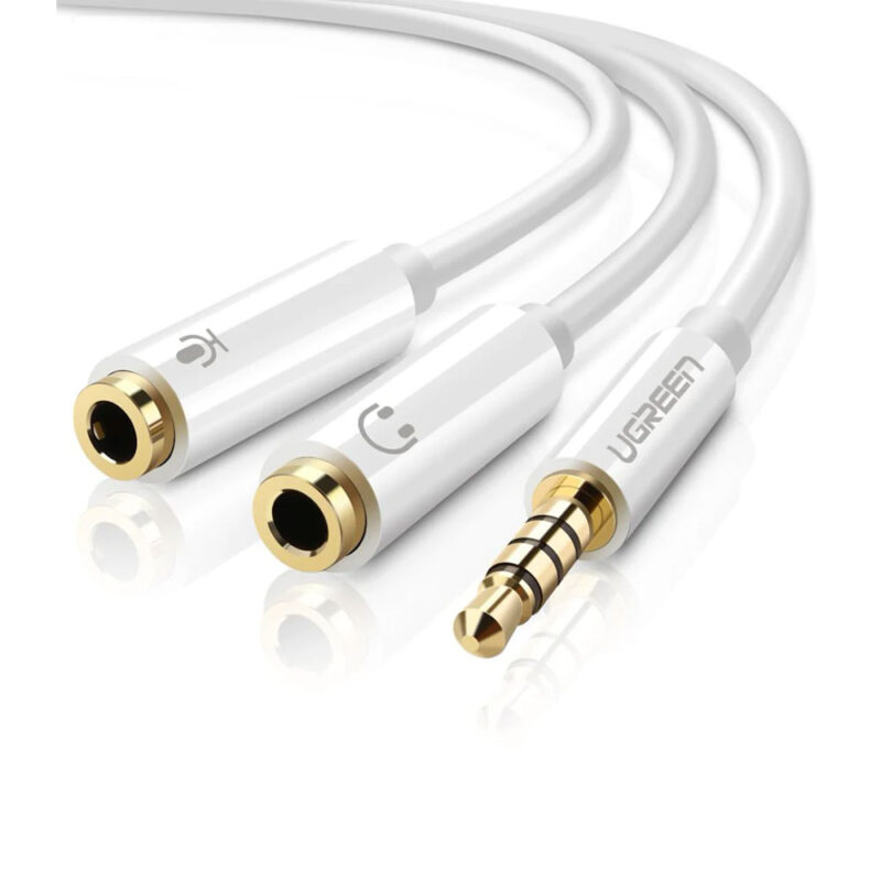 Cabo Divisor Áudio Ugreen 3.5mm Macho p/ 2 Fêmea Branco