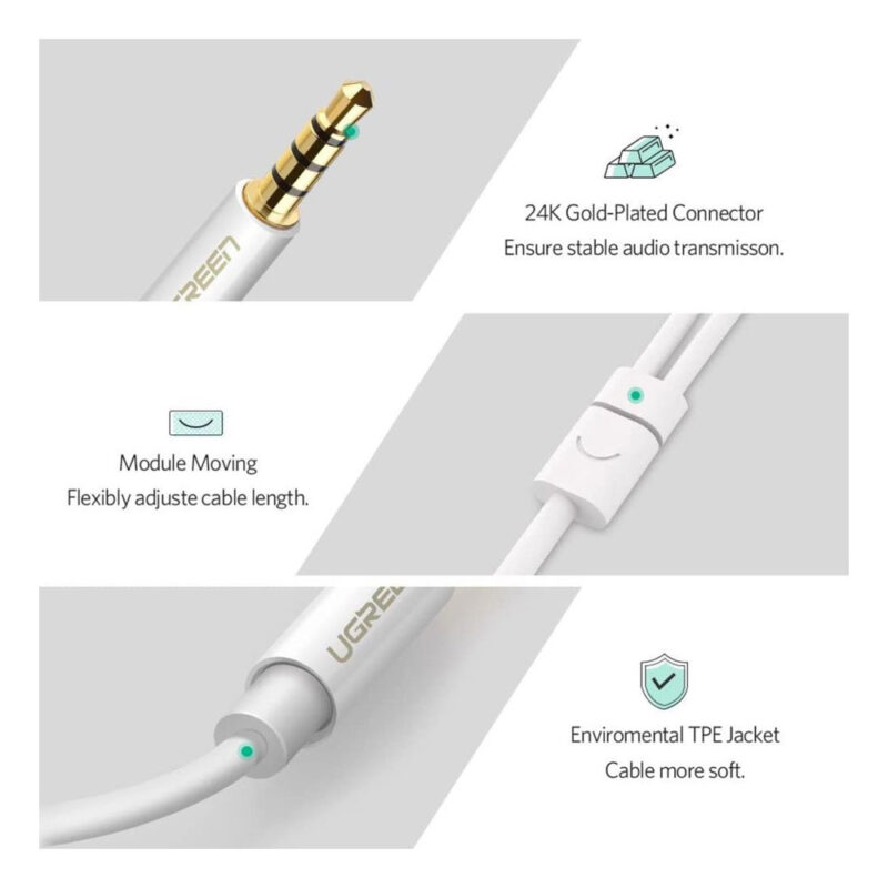 Cabo Divisor Áudio Ugreen 3.5mm Macho p/ 2 Fêmea Branco