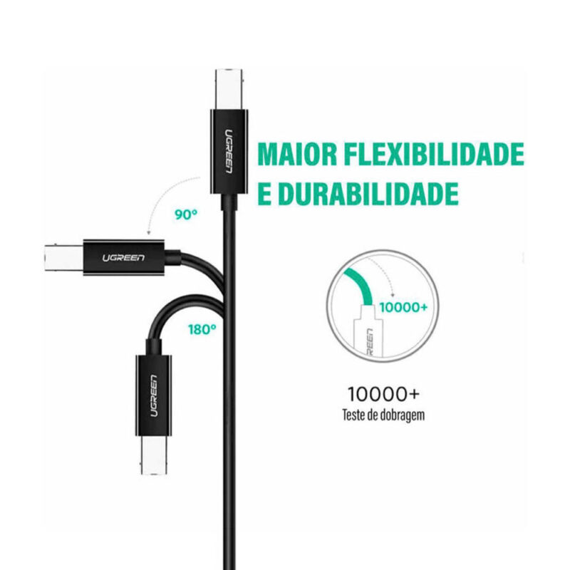 Cabo Impressora Ugreen Usb C p/Usb B Macho 1 Metro Preto