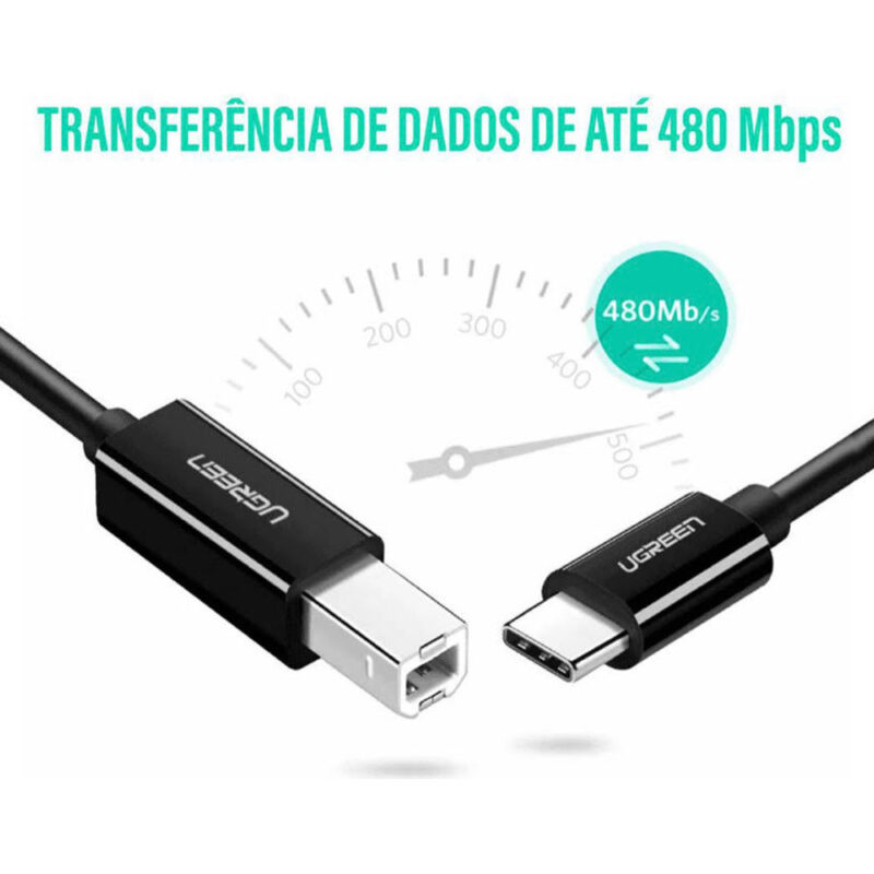 Cabo Impressora Ugreen Usb C p/Usb B Macho 1 Metro Preto