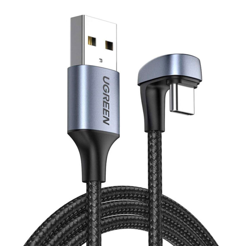 Cabo Usb A/C Dados Ugreen Angular 180° Macho 3A 1M Preto