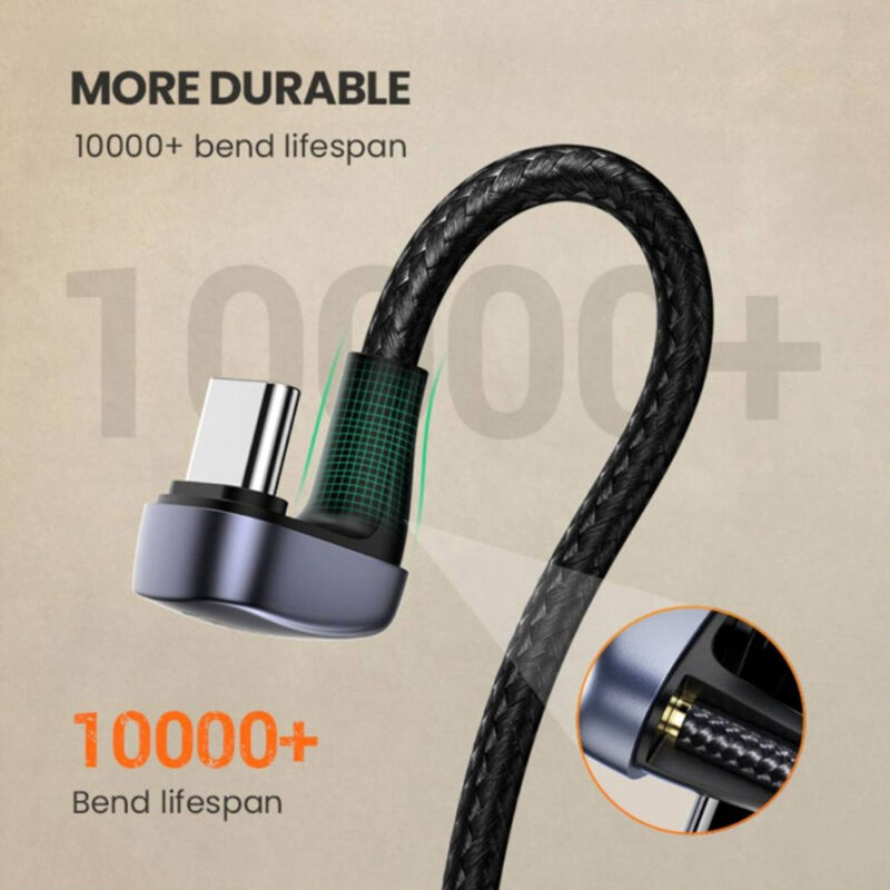 Cabo Usb A/C Dados Ugreen Angular 180° Macho 3A 1M Preto