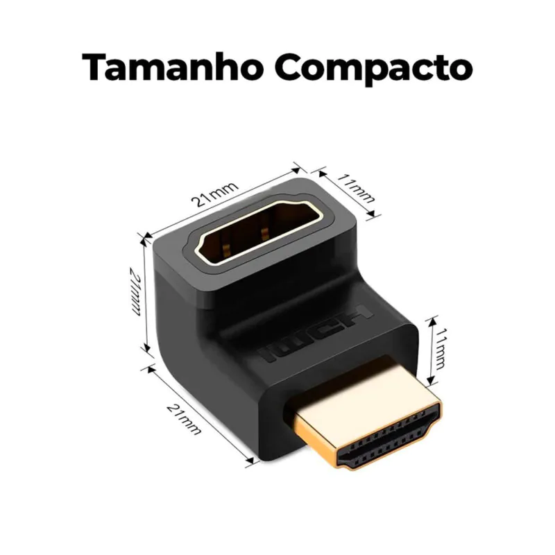 Adaptador de Vídeo Hdmi Ugreen Macho/Fêmea Angular Preto