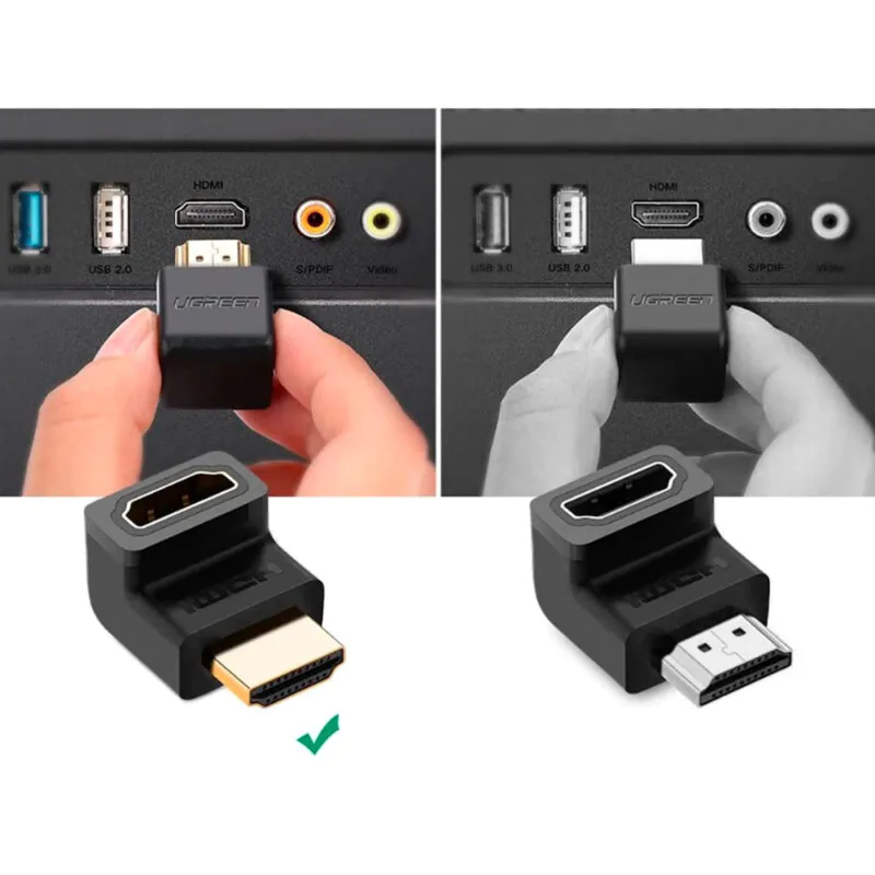 Adaptador de Vídeo Hdmi Ugreen Macho/Fêmea Angular Preto