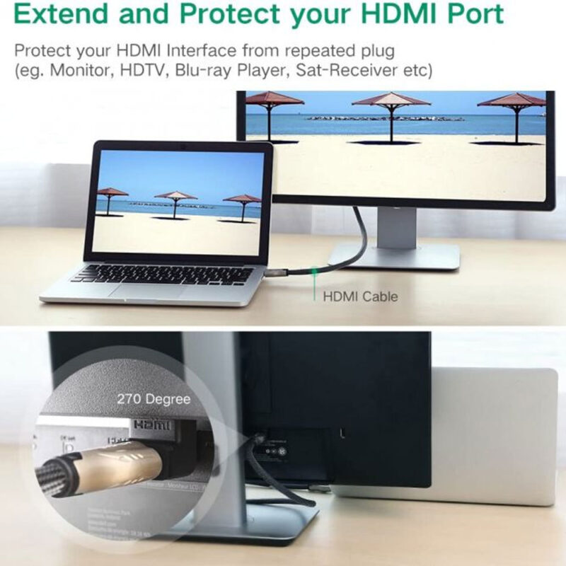 Adaptador de Vídeo Hdmi Ugreen Macho/Fêmea Angular Preto
