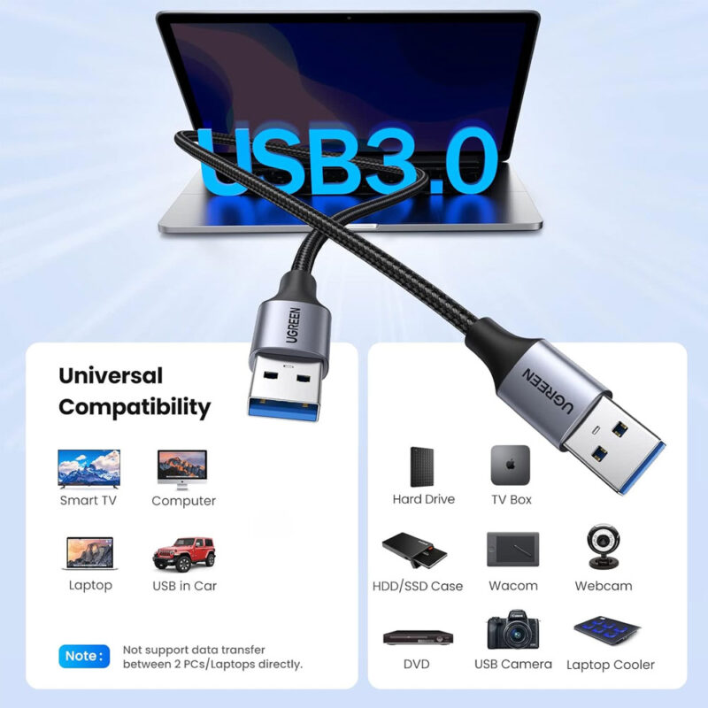 Cabo Usb 3.0 Ugreen Tipo A Macho/Macho 2 Metros Preto