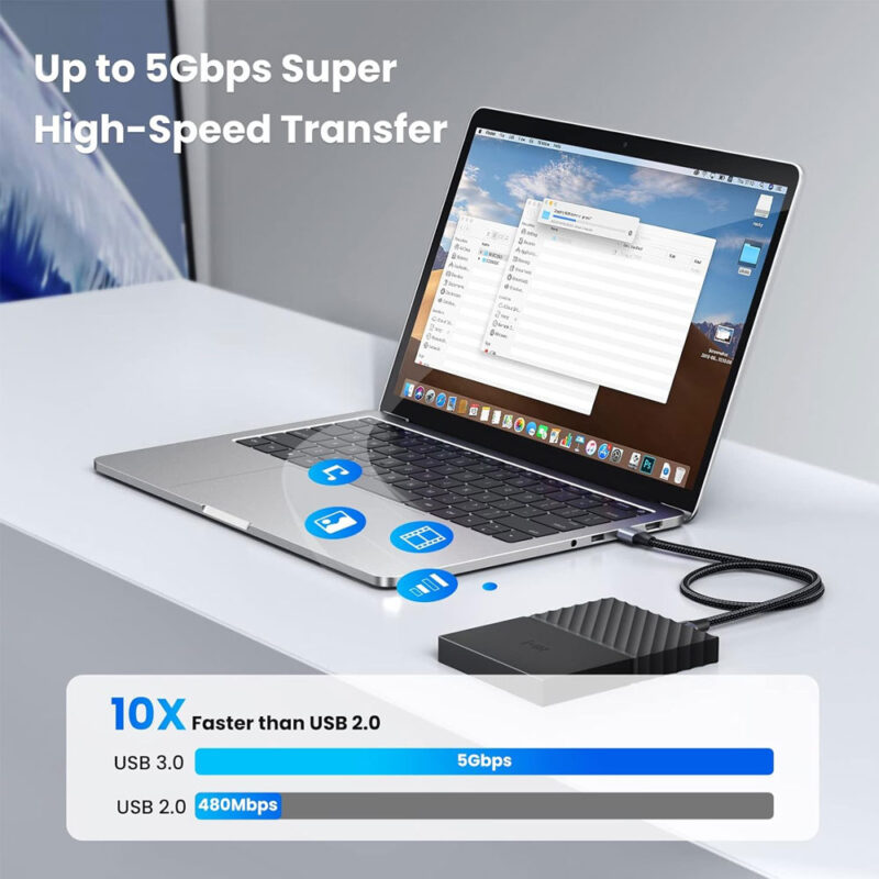 Cabo Usb 3.0 Ugreen Tipo A Macho/Macho 2 Metros Preto