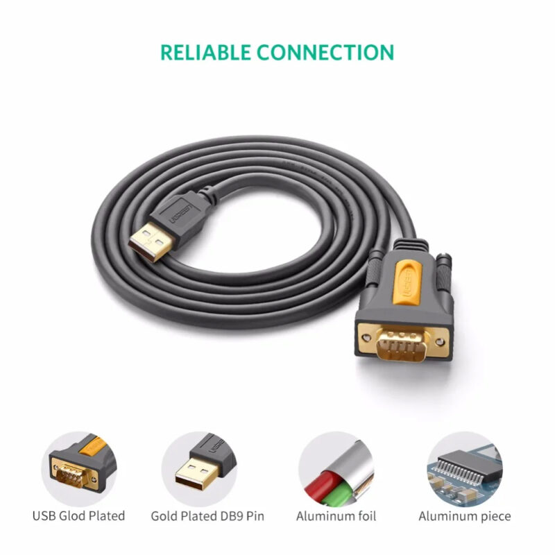 Cabo Adaptador Usb A Ugreen p/Db9 Rs232 Fêmea 1.5M Preto
