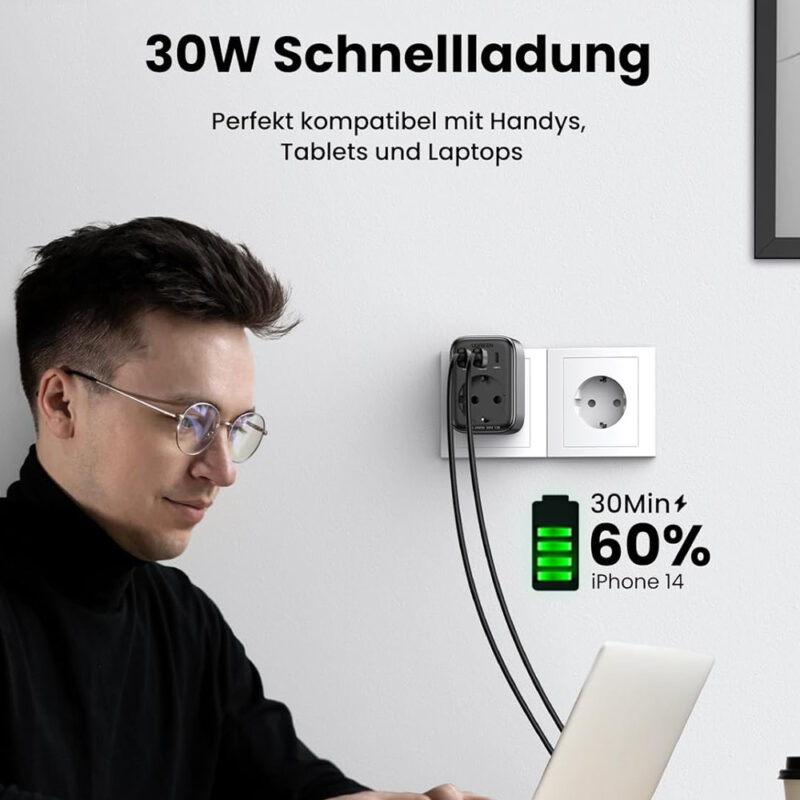 Carregador Parede 30W Ugreen Extensor Ac + Usb A/C Preto