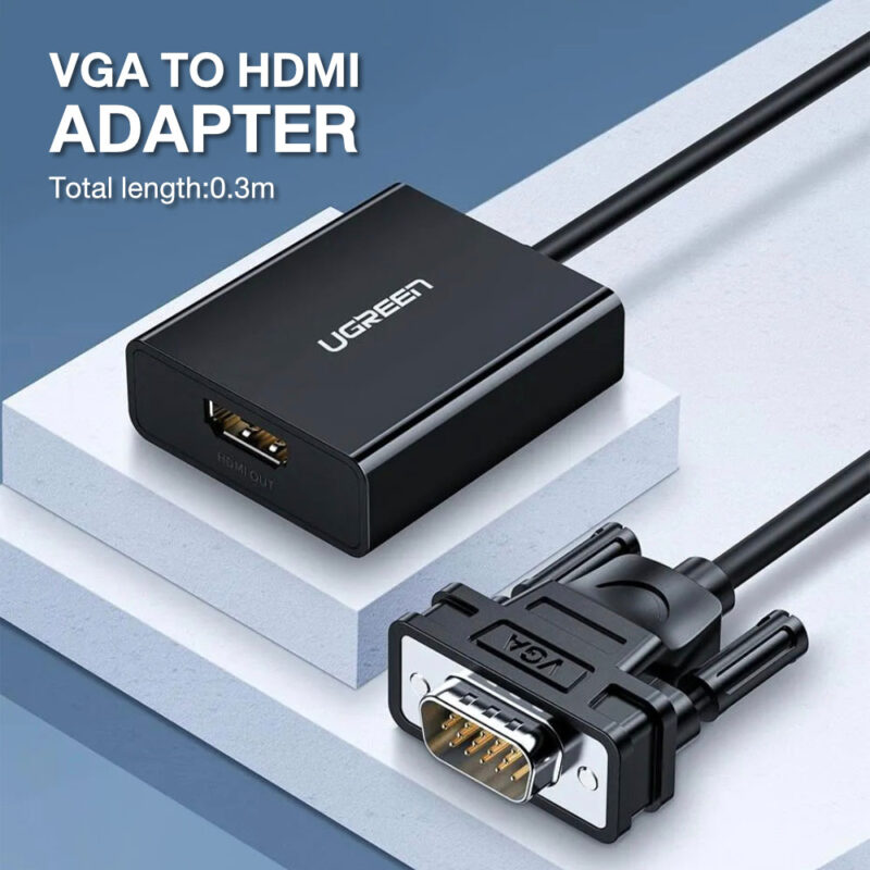 Adaptador de Vídeo Ugreen VGA p/ HDMI Macho/Fêmea Preto