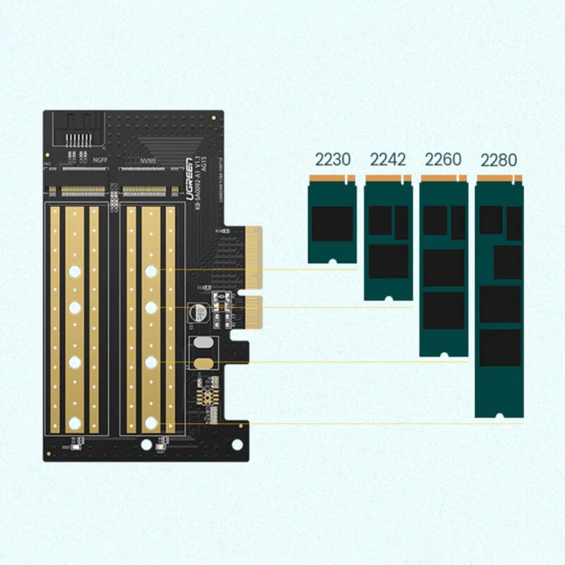 Placa Ugreen M.2 M Key + M.2 B Key p/Pcie 3.0 x 4 Preto
