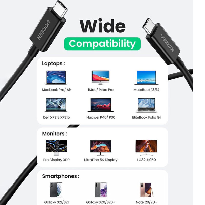 Cabo de Dados Ugreen Usb C Macho 8k-40Gbps 2Metros Preto
