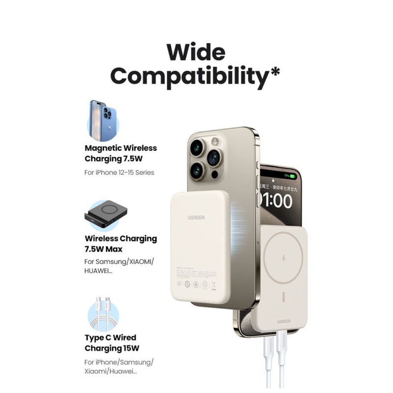 Power Bank Ugreen 5000mAh Carregador Sem Fio 15W Branco