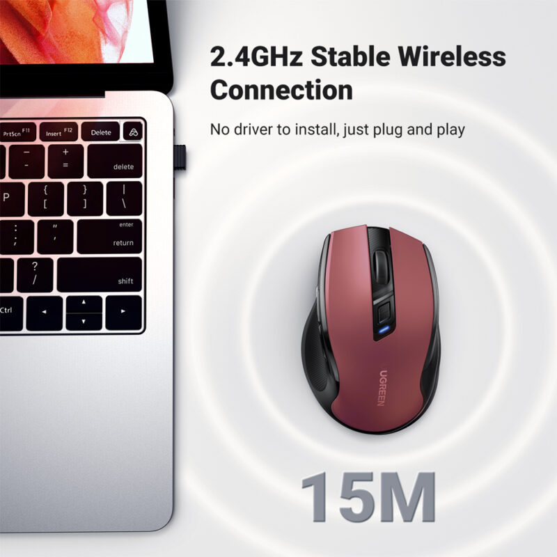 Mouse Sem Fio Ugreen Mu006 Sensor 4000Dpi 2,4G Vermelho
