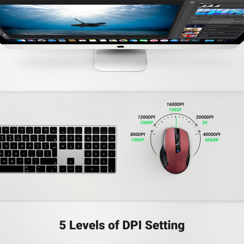 Mouse Sem Fio Ugreen Mu006 Sensor 4000Dpi 2,4G Vermelho