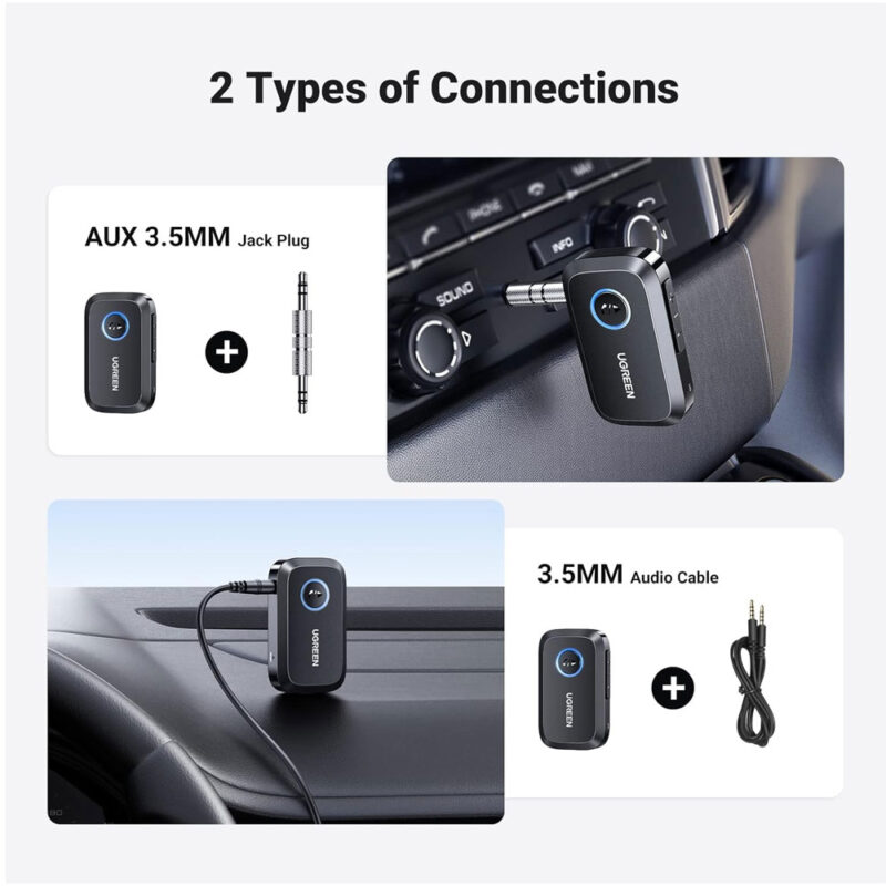 Adaptador Receptor Carro Ugreen Bluetooth 5.3 Áudio Preto