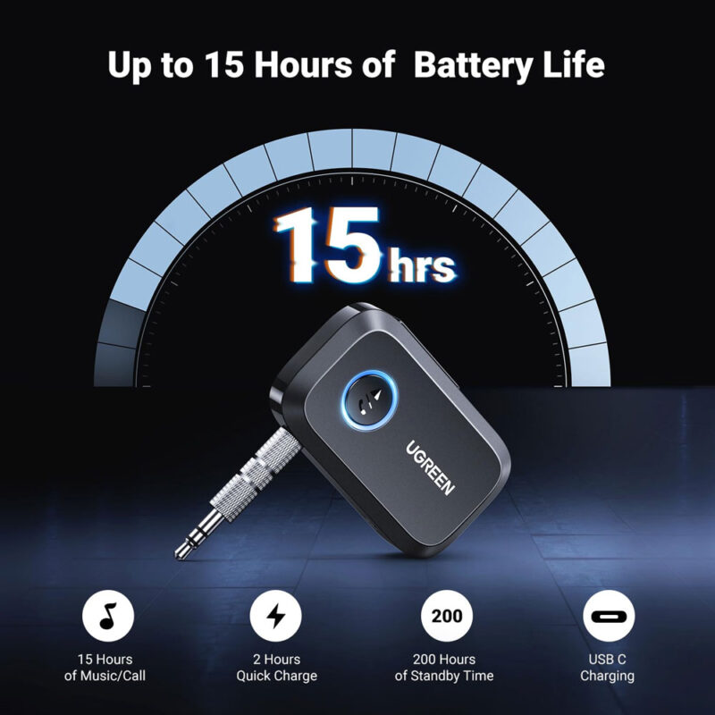 Adaptador Receptor Carro Ugreen Bluetooth 5.3 Áudio Preto
