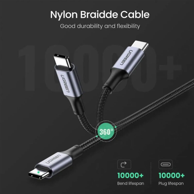 Cabo Usb C 2.0 Ugreen Macho/Macho 100W 5A 3 Metros Preto