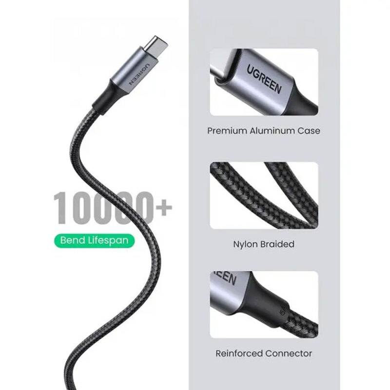 Cabo Usb C 2.0 Ugreen Macho/Macho 100W 5A 3 Metros Preto