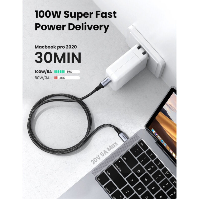 Cabo Usb C 2.0 Ugreen Macho/Macho 100W 5A 3 Metros Preto