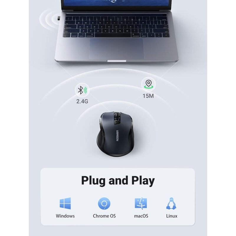 Mouse Bluetooth Sem Fio Ugreen Sensor 4000Dpi 2,4G Preto