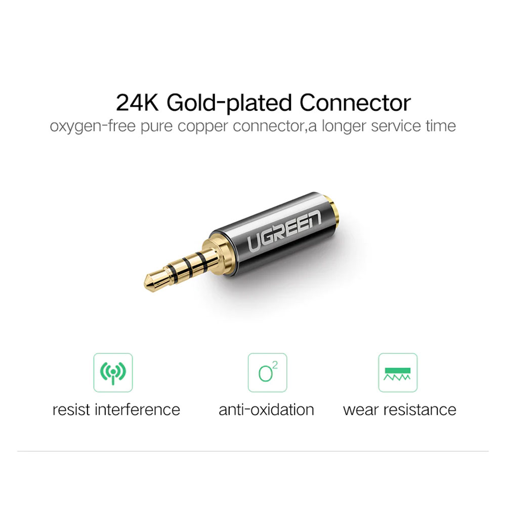 Adaptador Áudio Ugreen 2.5mm p/ 3.5mm Macho/Fêmea Preto