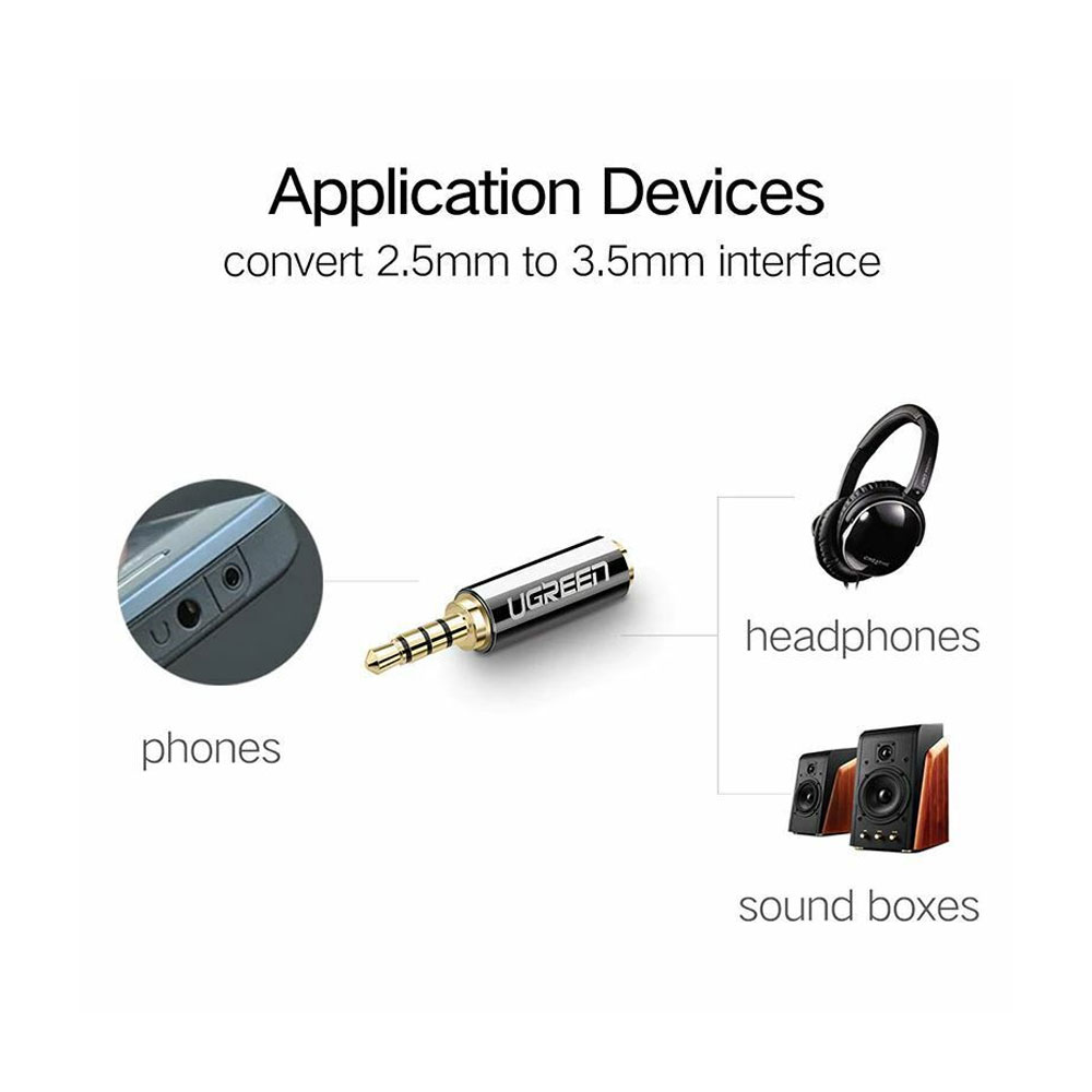 Adaptador Áudio Ugreen 2.5mm p/ 3.5mm Macho/Fêmea Preto