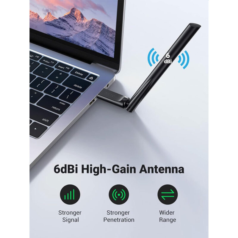 Adaptador WiFi Sem Fio Usb A Ugreen 2,4/5Ghz Dual Band Preto