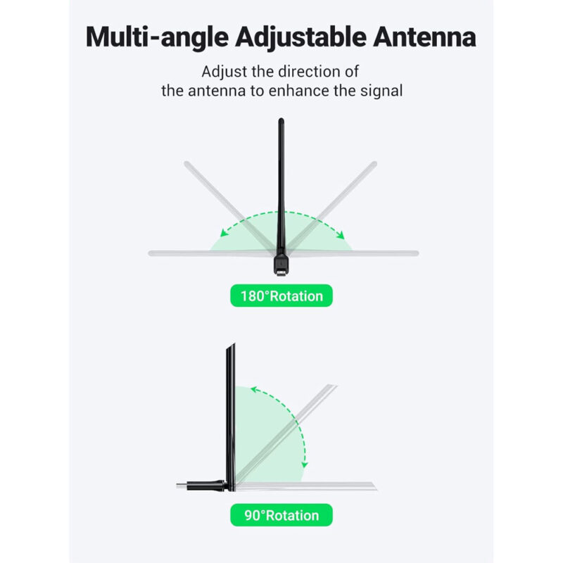 Adaptador WiFi Sem Fio Usb A Ugreen 2,4/5Ghz Dual Band Preto