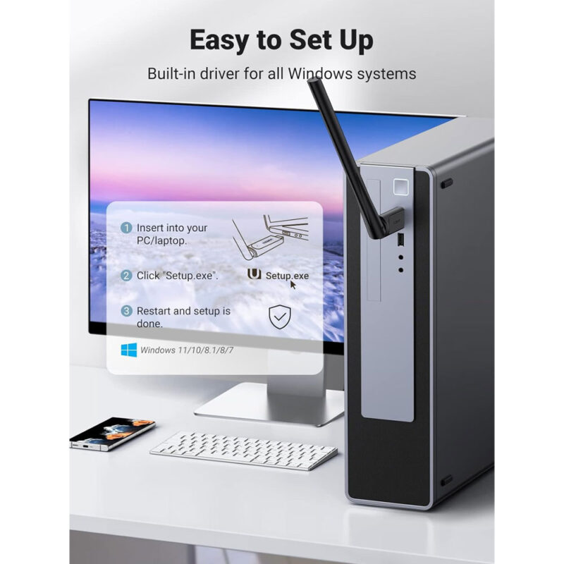 Adaptador WiFi Sem Fio Usb A Ugreen 2,4/5Ghz Dual Band Preto