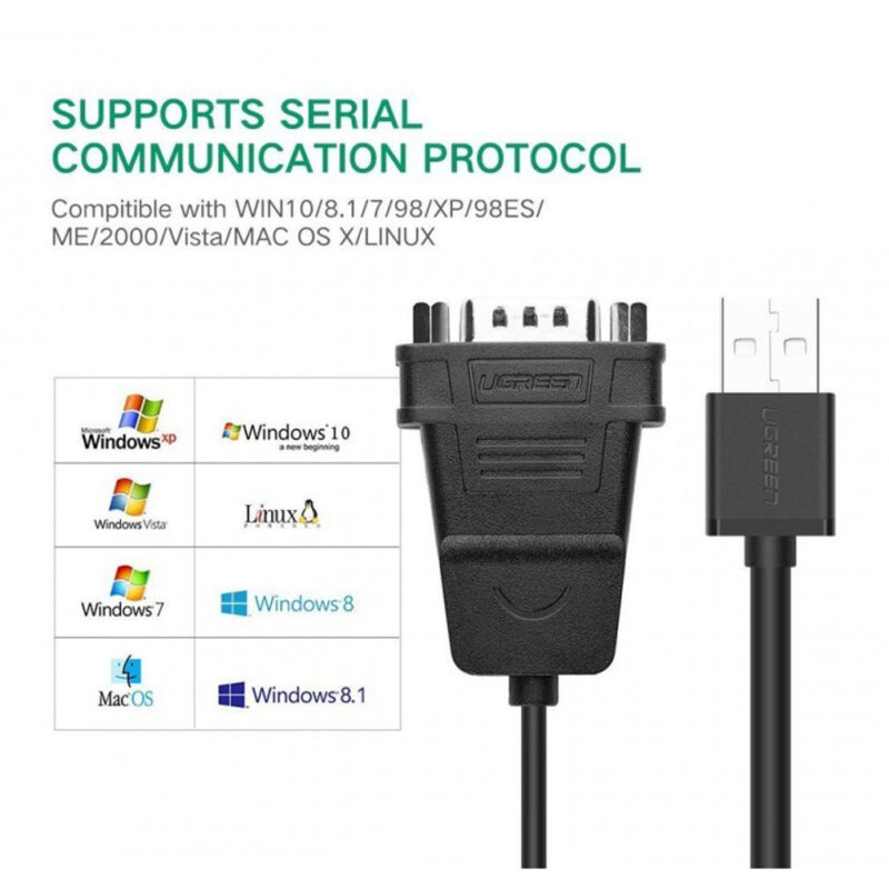 Cabo Adaptador Ugreen Usb 2.0 p/Serial DB9 RS-232 1.5M Preto