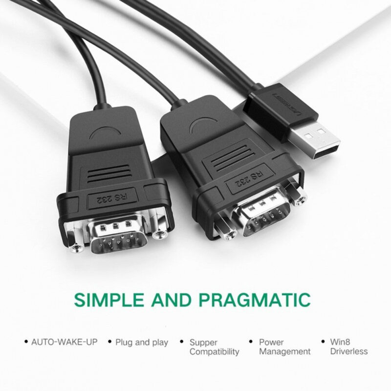 Cabo Adaptador Ugreen Usb 2.0 p/Serial DB9 RS-232 1.5M Preto