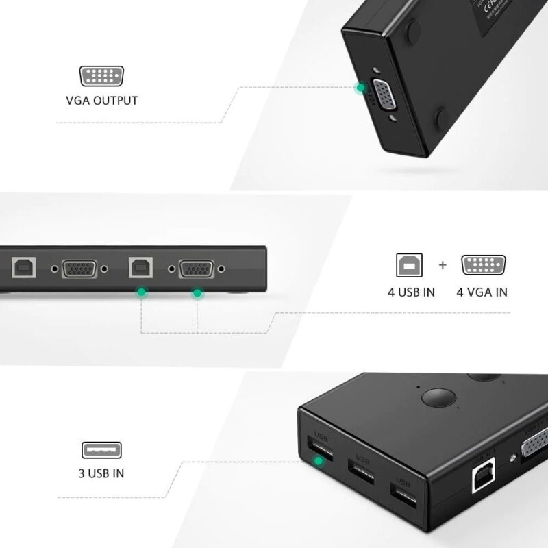 Switch Box Kvm Ugreen Portas 4xVGA 3Usb A 4xUsb B Preto