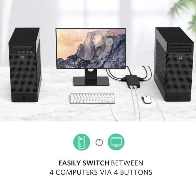 Switch Box Kvm Ugreen Portas 4xVGA 3Usb A 4xUsb B Preto