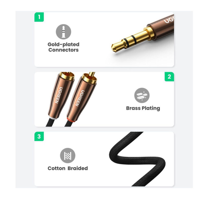 Cabo de Áudio Ugreen 3.5mm p/2 Rca Macho 1 Metro Preto