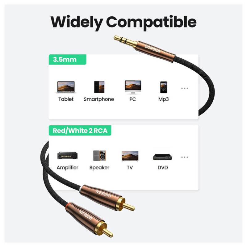 Cabo de Áudio Ugreen 3.5mm p/2 Rca Macho 1 Metro Preto