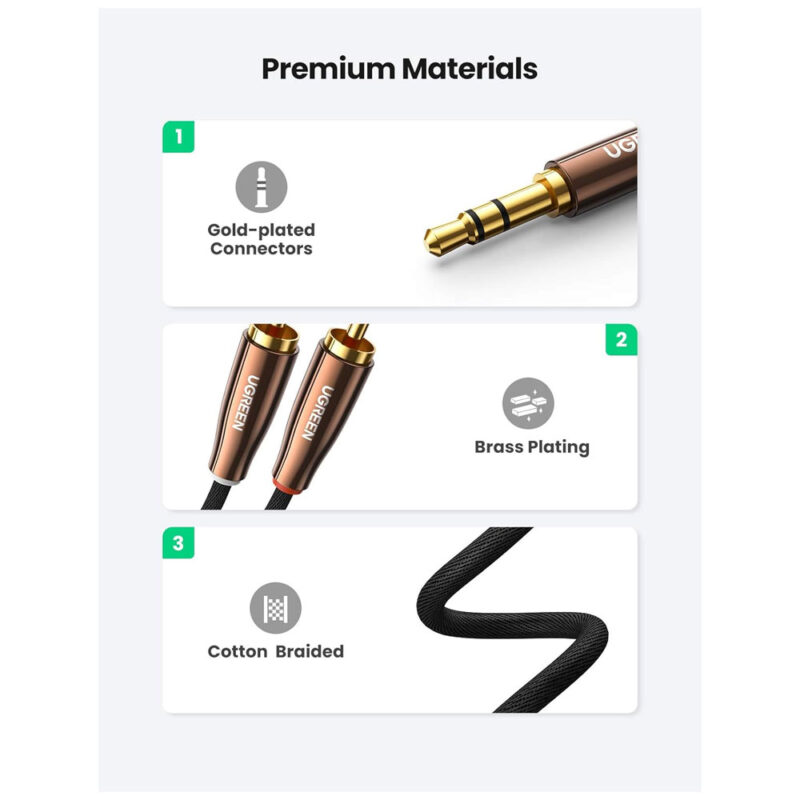 Cabo de Áudio Ugreen 3.5mm p/2 Rca Macho 2 Metro Preto