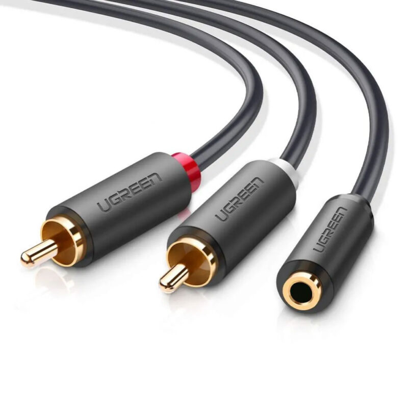 Cabo de Áudio Ugreen 3.5mm Fêmea p/2Rca Macho 1M Preto