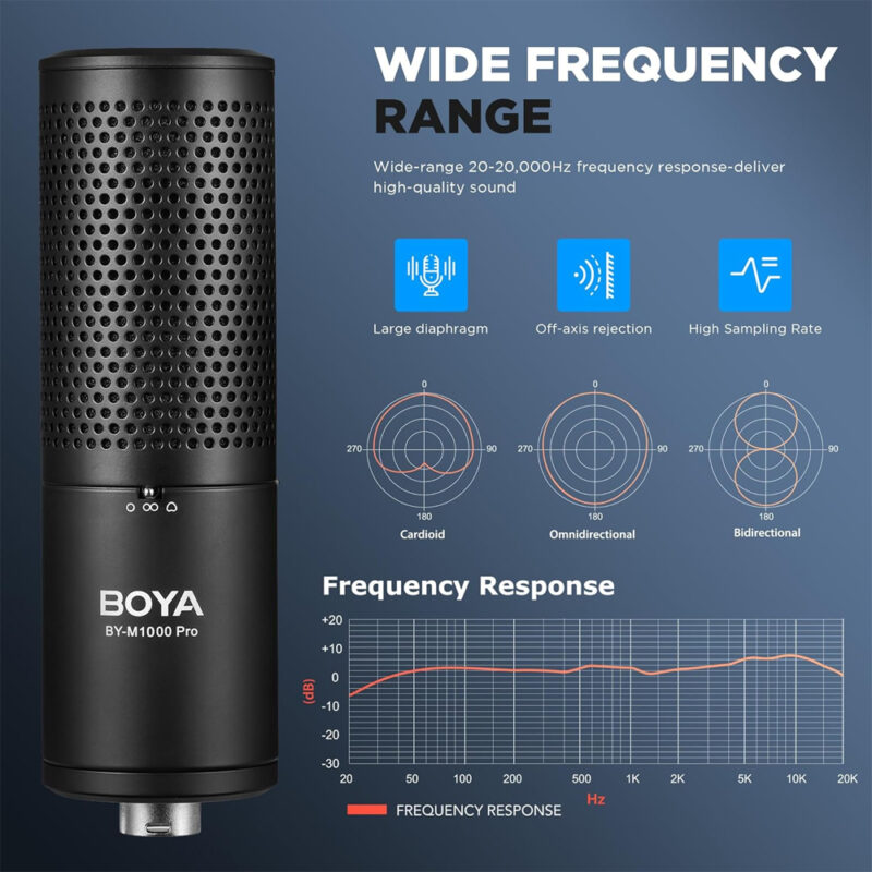 Microfone Condensador Boya By-m1000 Pro Xlr Estúdio Preto