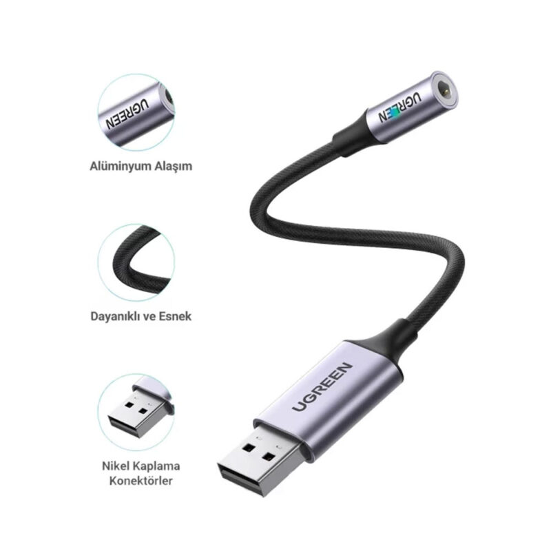 Adaptador Áudio Ugreen Usb A Macho p/3.5mm Fêmea Preto