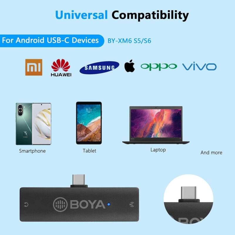 Microfone de Lapela Boya By-xm6-s5 Usb Tipo C 2,4G Preto
