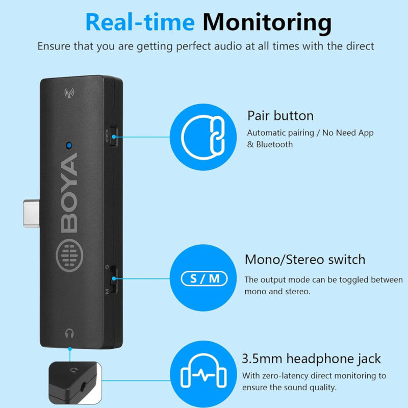 Microfone de Lapela Boya By-xm6-s5 Usb Tipo C 2,4G Preto