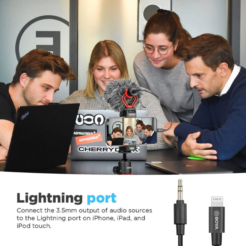 Cabo Adaptador Áudio Boya By-k1 3.5mm p/Lightning Preto