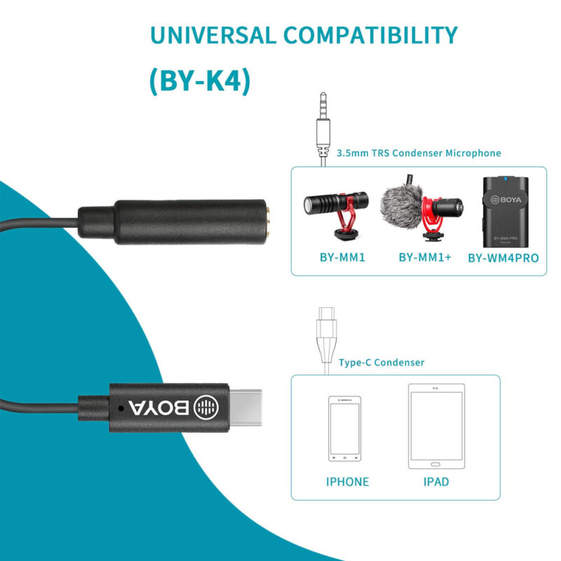 Cabo Adaptador Áudio Boya By-k4 UsbC p/3.5mm Fêmea Preto