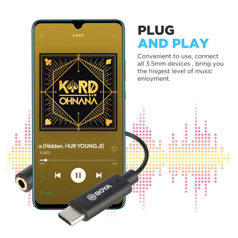 Cabo Adaptador Áudio Boya By-k4 UsbC p/3.5mm Fêmea Preto