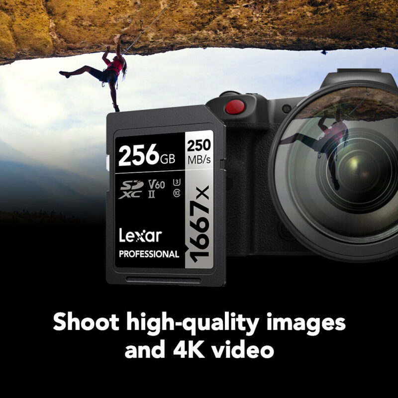 Cartão de Memoria Lexar 256gb 250Mbs V60 U3 c10 Preto