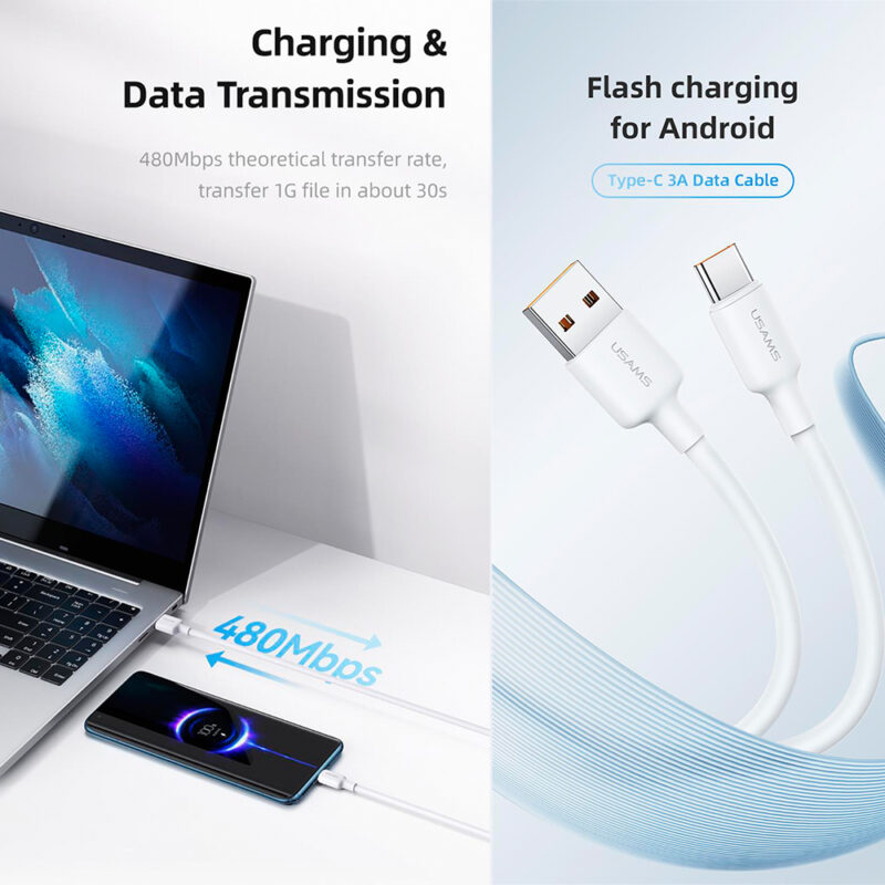 Cabo Usb Usams Tipo A pra Tipo C Máx. 3A 3 Metros Branco