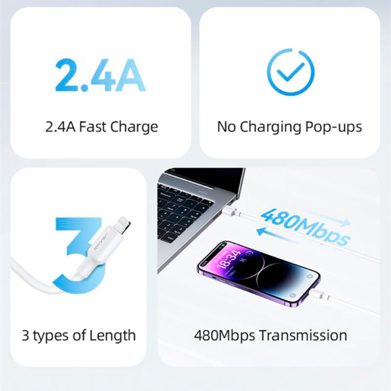 Cabo Usb Usams Tipo A pra Lightning 2.4A 2 Metros Branco